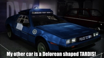 My other car is a delorean-shaped TARDIS